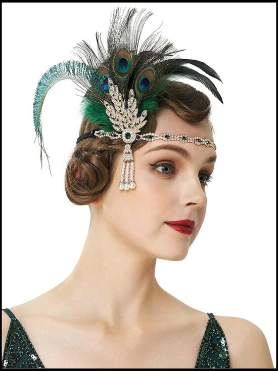 Vintage Flapper Feather Headpiece Roaring 20s Gatsby Costume Headband with main image 6